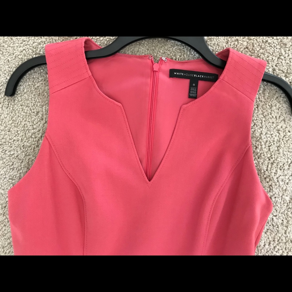 White House Black Market Coral Pink Fit-and-Flare Belted Dress - Picture 3 of 5